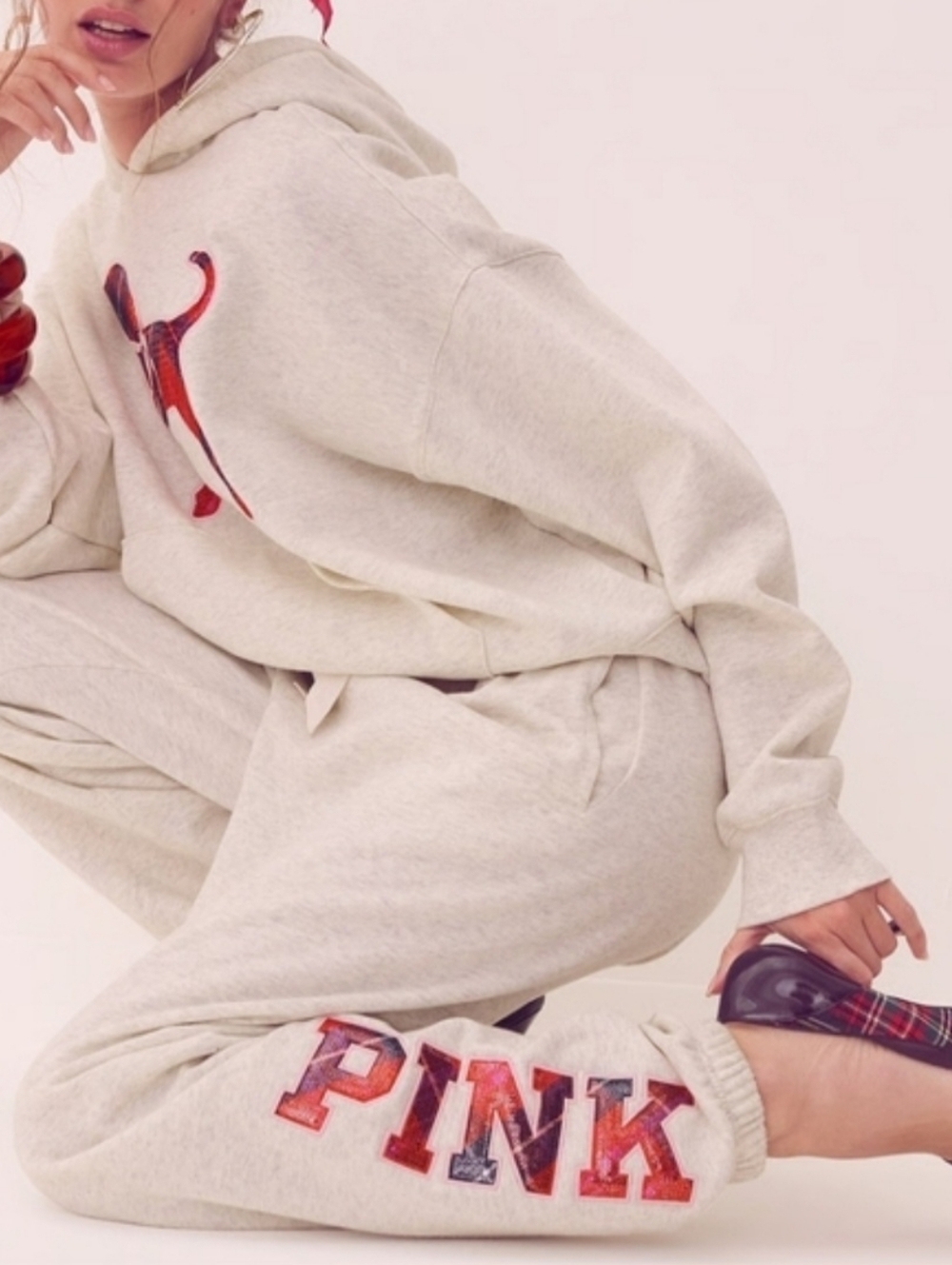NWT LoveShackFancy × PINK Victoria's Secret Jogger Sweatpants Snow Heather SM